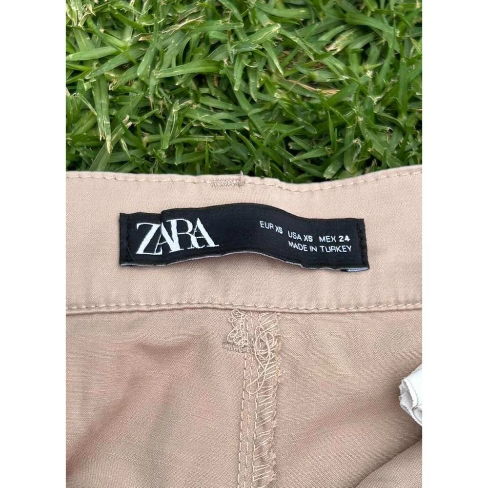 Zara Womens High Waisted Cargo Jogger Pants‎ Tan Khaki Size XS 7385/169/307